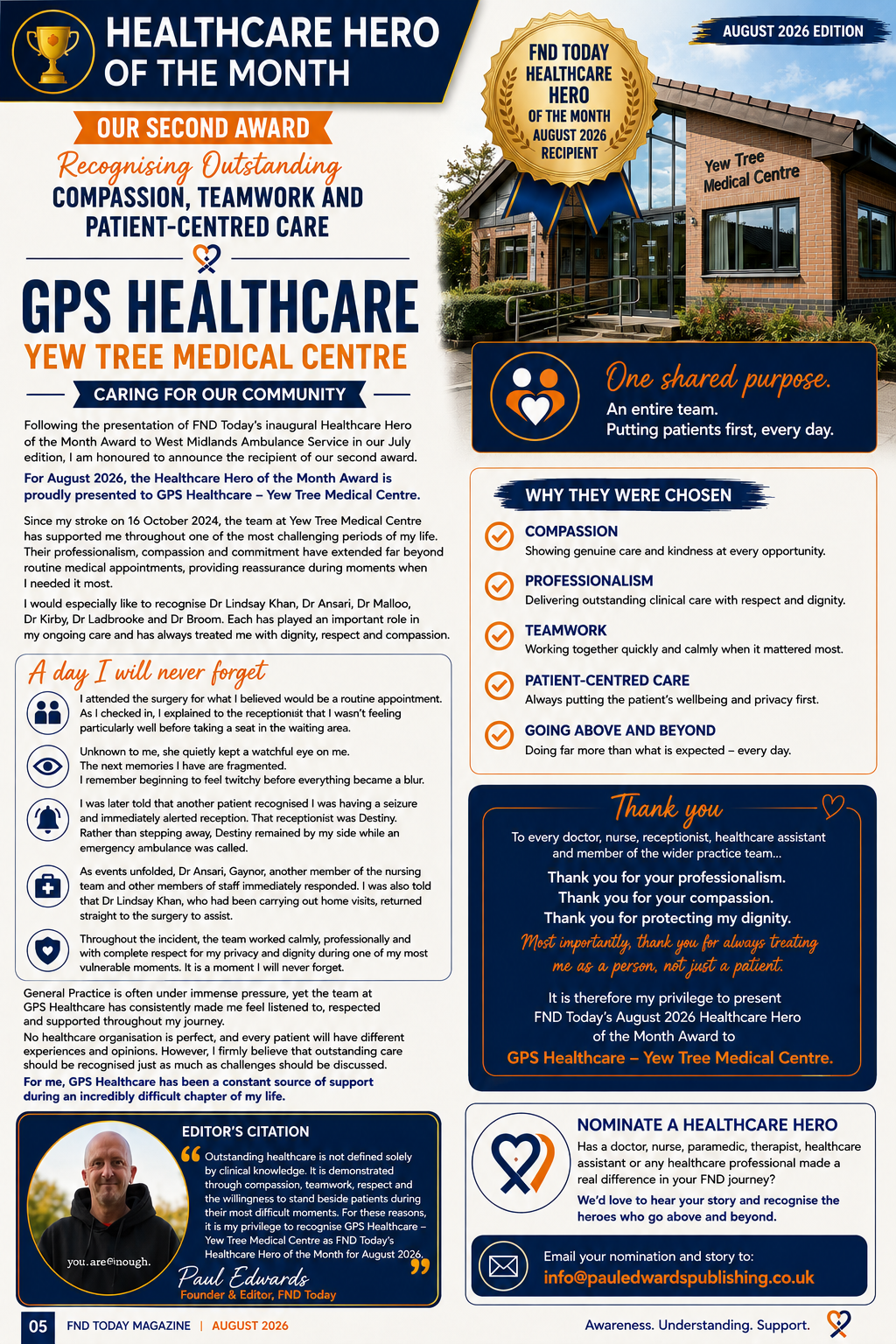 Healthcare Hero of the Month August 2026 – Yew Tree Medical Centre, GPS Healthcare
